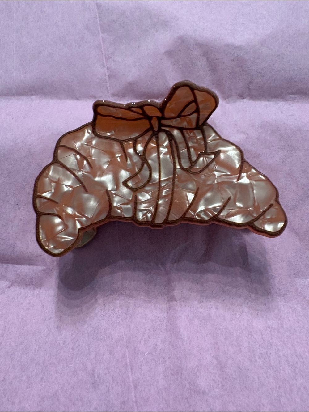 Pearlescent Orange Croissant Hair Clip with Bow - Picture 2 of 5